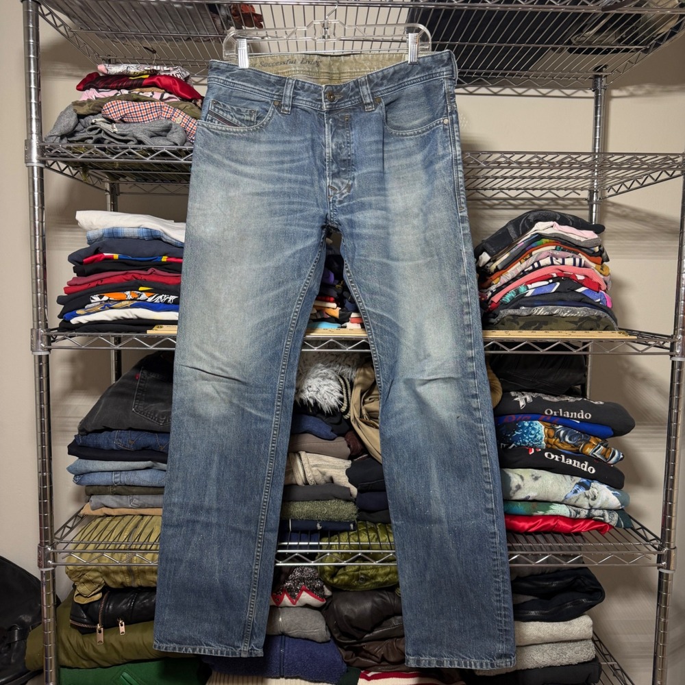 Diesel Jeans Mens 33x32 Blue Safado Regular Slim Straight Leg Distressed Denim